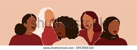 Five Women Different Ethnicities Cultures Stand Stock Vector Royalty