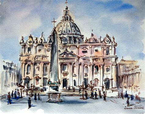 Rome Vaticano St Peters Basilica In Rome In Brown Ink A Flickr