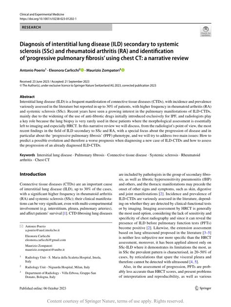 Diagnosis Of Interstitial Lung Disease Ild Secondary To Systemic Sclerosis Ssc And