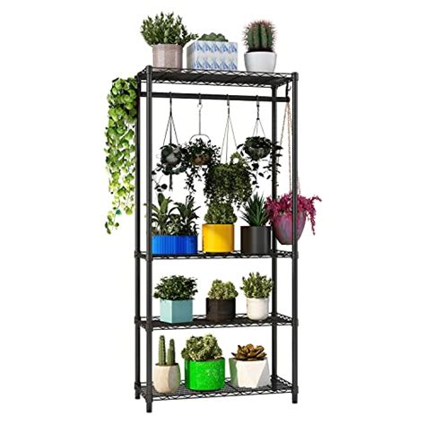 Xiofio 4 Tier Plant Shelf For Indoor Plants Outdoor Large Multiple Flower Pot Holder Rack