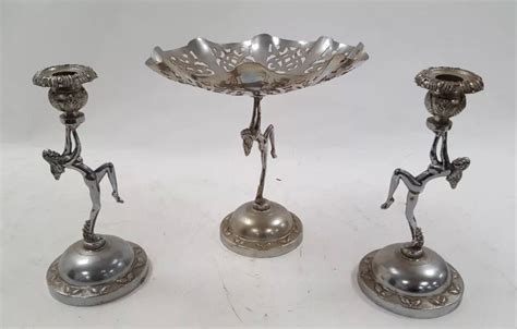 Vintage 1940s Art Deco Style Naked Dancing Lady Woman Chrome Candlestick Holders Fruit Dish Etsy
