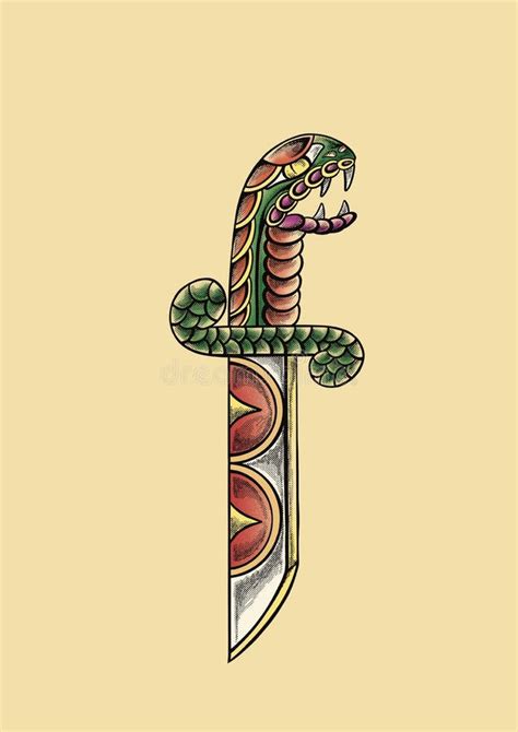 Traditional Snake And Dagger Tattoos