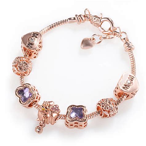 Vriua Rose Gold Color Love Heart Charms Diy Bracelet With Nice Murano