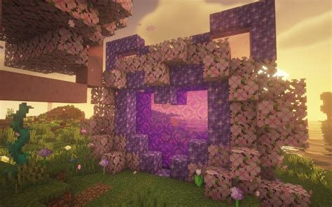 Minecraft Portal Build Idea Amethyst Purple Pink Cute Portal