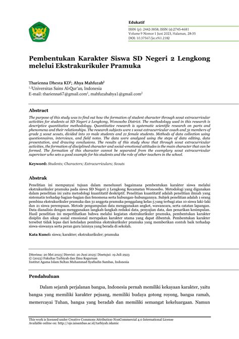 Pdf Pembentukan Karakter Siswa Sd Negeri Lengkong Melelui