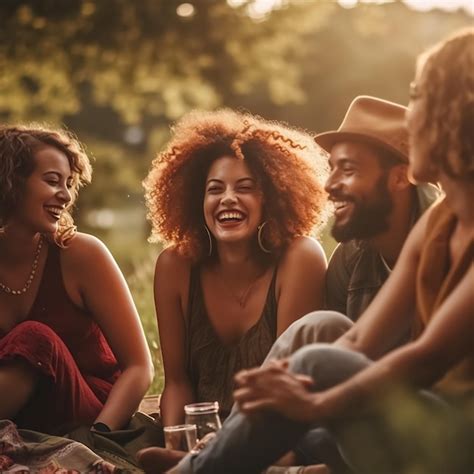 Un grupo de jóvenes pasando el rato en el jardín Foto Premium