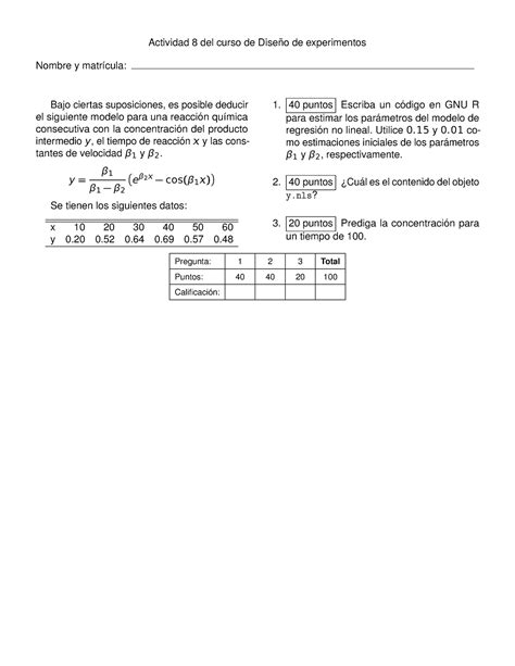 Ac Disexp Actividad Del Curso De Dise No De Experimentos Nombre