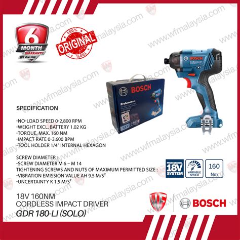 Bosch Gdr 180 Li 18v 160nm 1 4 Cordless Impact Driver Solo 06019g51c0