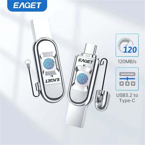 Eaget Fingerprint Encryption USB Flash Drive 32G 64G 128G 256G Type C