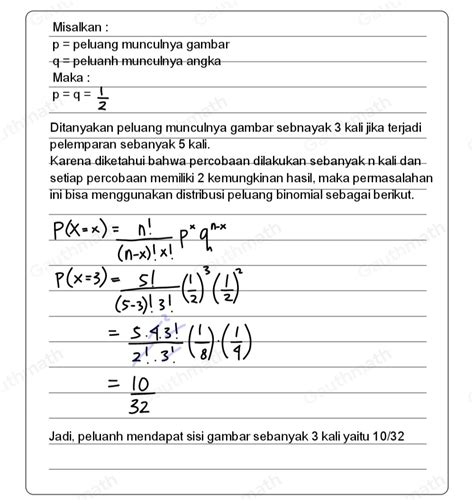 Solved Sekeping Koin Dilempar Kali Peluang Mendapatkan S Algebra