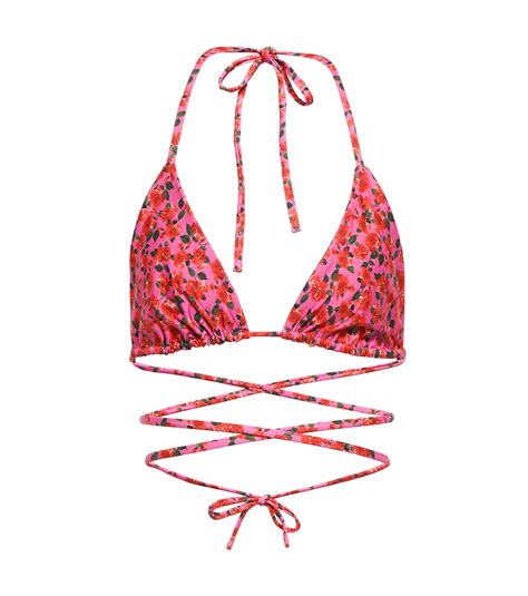 Magda Butrym Synthetic Floral Triangle Bikini Top In Pink Print Pink