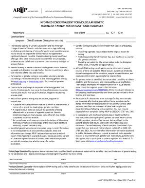 Fillable Online Arup Form Rev Molecular Genetic Test Of A Minor