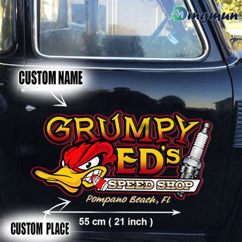 Personalized Hot Rod Garage Hot Rod Duck Speed Shop Vinyl Sticker Dingmun