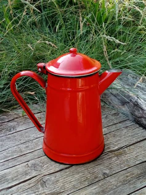 ANCIENNE CAFETIÈRE ÉMAILLÉE JAPY vintage décor rouge filet noir EUR 5