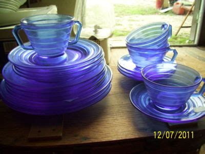 GREAT LOT HAZEL ATLAS AURORA COLBAT BLUE DEPRESSION GLASS Antique