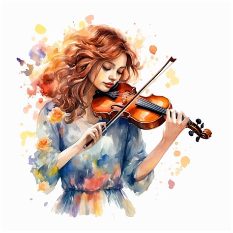 Fille Jouant Du Violon Avec Des Fleurs Illustration De Peinture