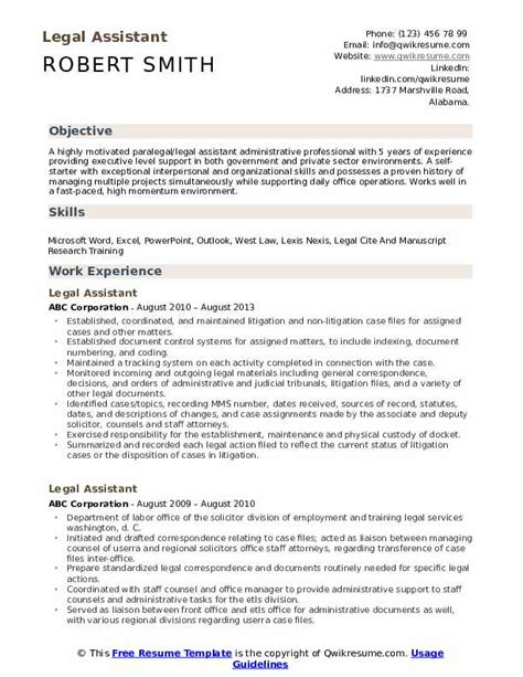 Legal Assistant Resume Samples Qwikresume