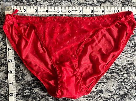 Vtg Side Tie Bikini Panties Sz S 32 Red Lace Front P Gem