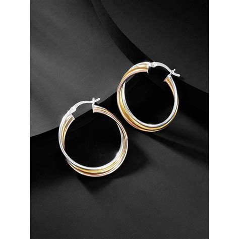 Buy Peora Sterling Silver Two Tone Intertwining Small Hoop Earrings