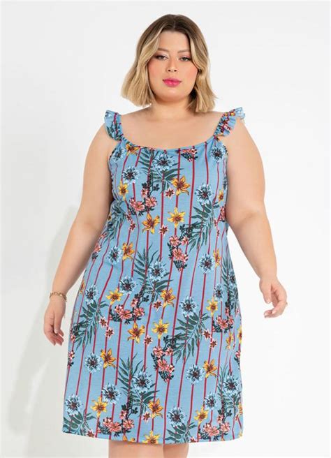 Vestido De Al As Floral Azul Plus Size Marguerite