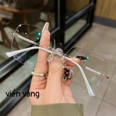 Mắt Kính mát kính ko viền kim tuyến tròng ombre má hồng siêu hot Bự Store Shopee