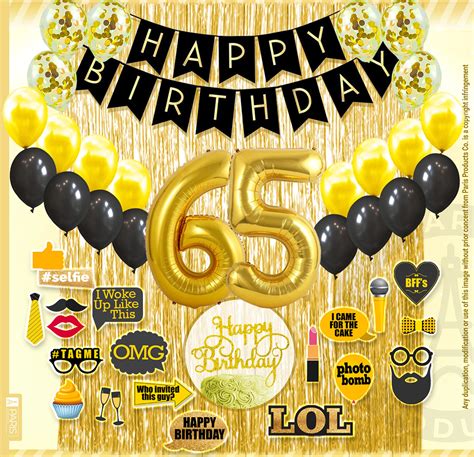 65th Birthday Decoration Black and Gold for Boy & Girl 65th - Etsy