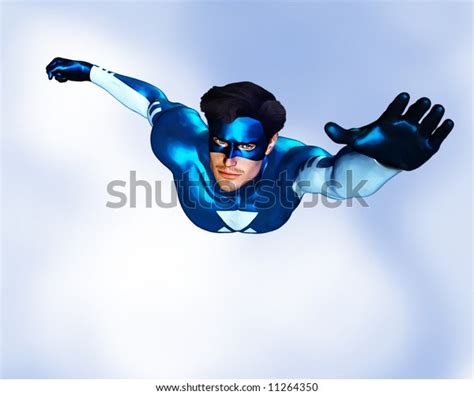 Superhero Flying Through Sky Illustration Based Stock Illustration