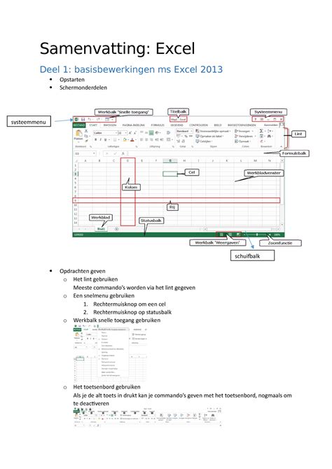 Samenvatting Excel Schuifbalk Systeemmenu Samenvatting Excel Deel