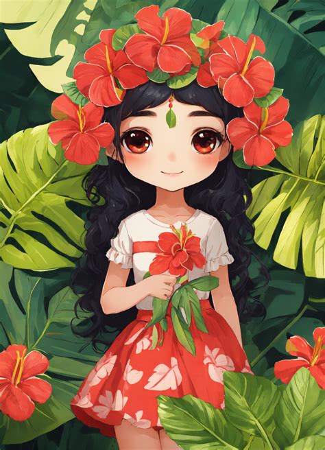 Lexica Cute Cute For Three Girl Illustration Girl With A Plumeria