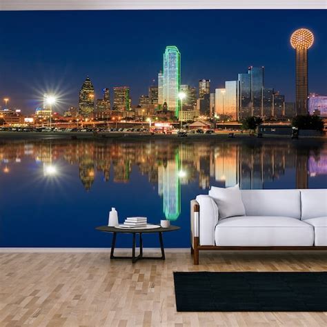 Dallas Skyline Reflected In Trinity River At Sunset Texas Etsy