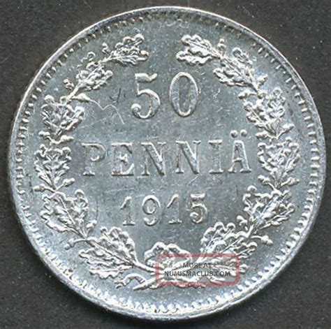 Finland 1915 50p Silver Coin Russia 50 Pennia