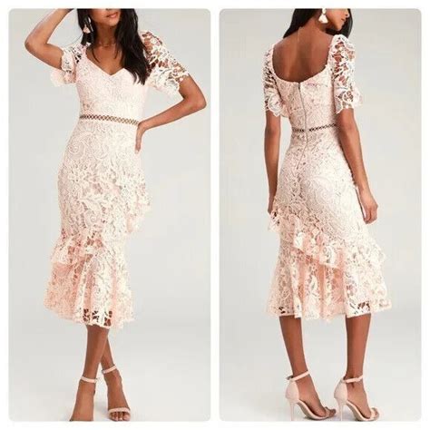 Nwt Lulus Briarwood Blush Pink Lace Ruffled Midi Dress Size M Ebay