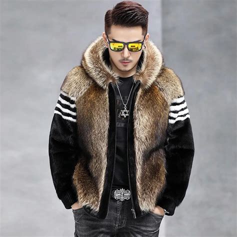 Denny Dora Natural Full Pelt Thick Genuine Fox Fur Jacket Fashion Men