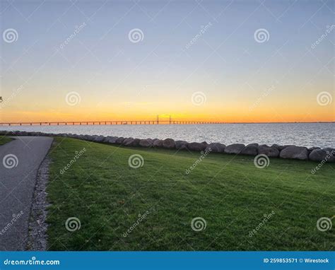 Beautiful View Of Oresund Bridge Against Scenic Sunset Stock Image