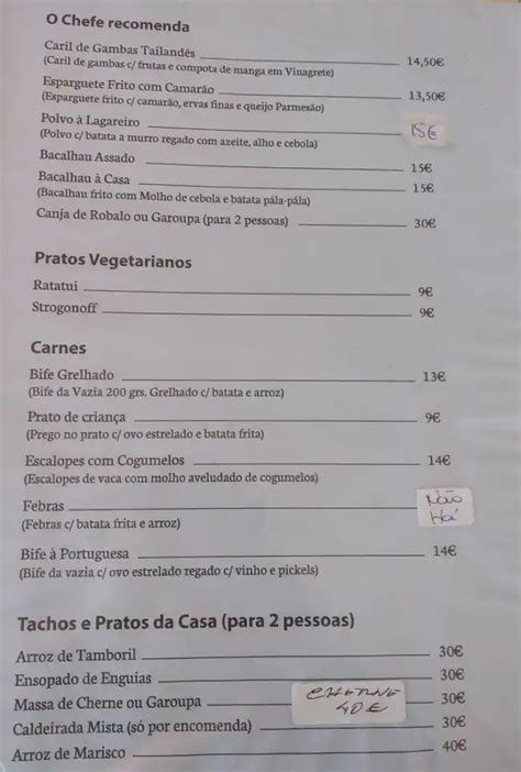 Menu at Baía do Sado restaurant Setúbal Municipality