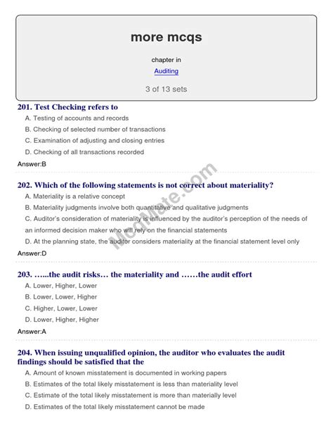 Mcqs Auditing Pdf Audit Financial Audit