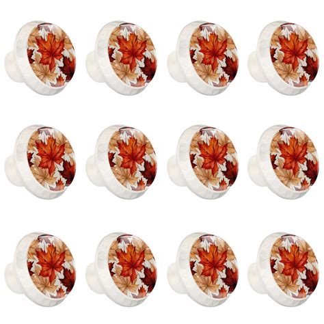 Maple Leaf 12 Pcs White Round Drawer Pulls With Screwsabs And Glass