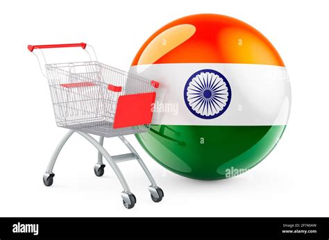 Shopping Cart With Indian Flag Shopping In India Concept 3d Rendering