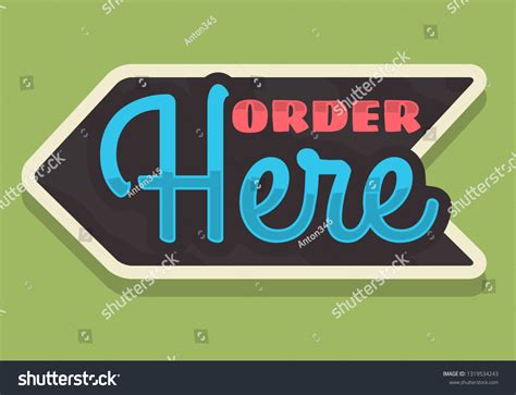 Order Here Arrow Sign Typographic Vintage Stock Vector Royalty Free