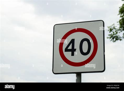 Speed Limit Sign With Blue Sky Background European Speed Limit Sign 40