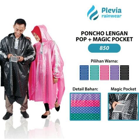 Jual Jas Hujan Ponco Pop Plus Magic Pocket Plevia Polkadot Poncho