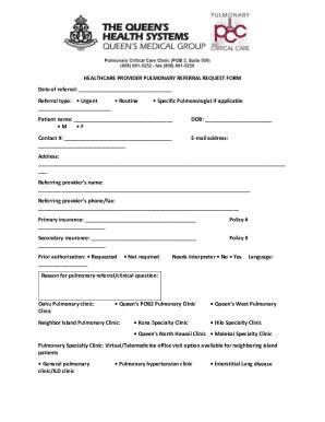 Fillable Online Healthcare Provider Pulmonary Referral Request Form Fax