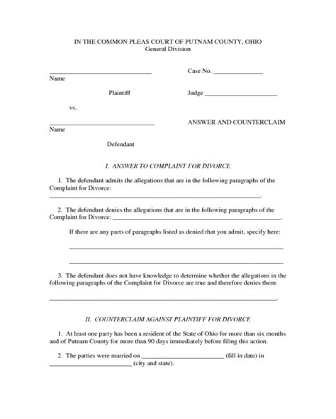 2024 Answer And Counterclaim For Divorce Fillable Printable Pdf And Forms Handypdf