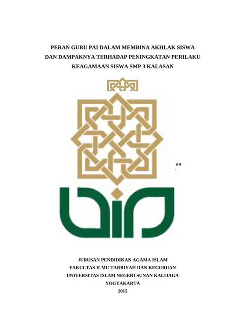 PDF PERAN GURU PAI DALAM MEMBINA AKHLAK SISWA Digilib Uin Suka Ac Id