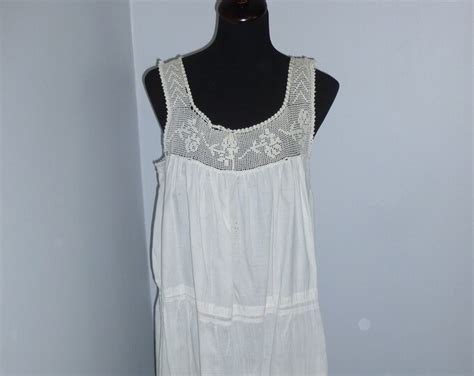 Antique Chemise Victorian Edwardian Nightgown Crochet Lace Embroidered