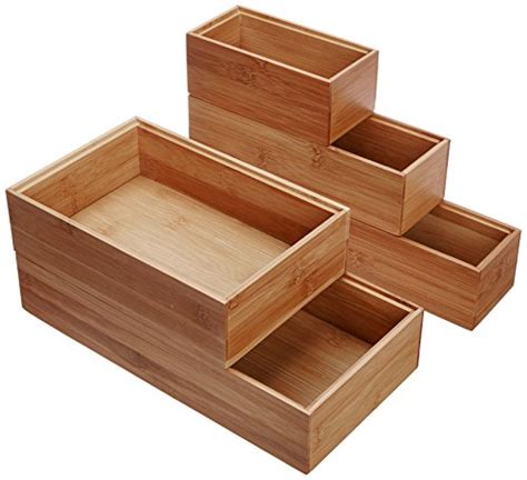 Lipper International Bamboo Wood Drawer Organizer Boxes