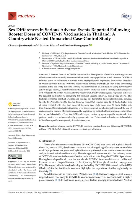 Pdf Sex Differences In Serious Adverse Events Reported Following