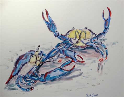 Getting Crabby Original Watercolor Blue Crab Painting Blue Crab Art