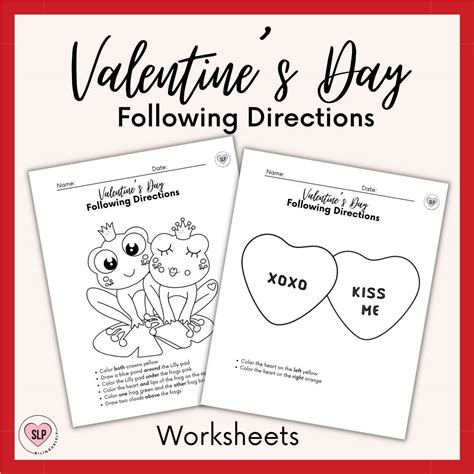 Valentines Day Following Directions Worksheets For Speech Therapy