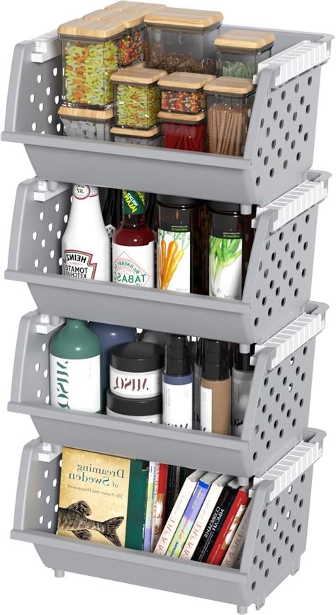 Wakikini Large Plastic Stackable Storage Baskets Open